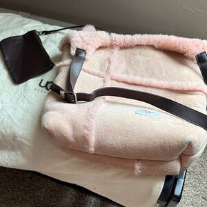 UGG Rose Pink Shearling Bag w/ Clutch
